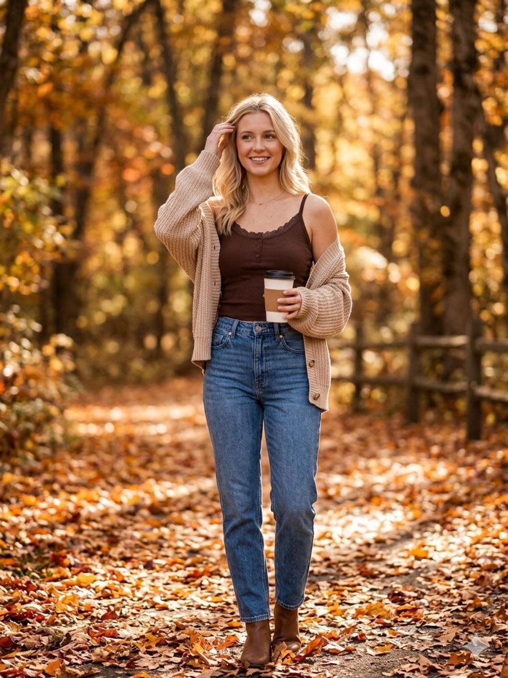 🍁NWOT Lace-Trim Ribbed Henley Cami Top in Chocolate